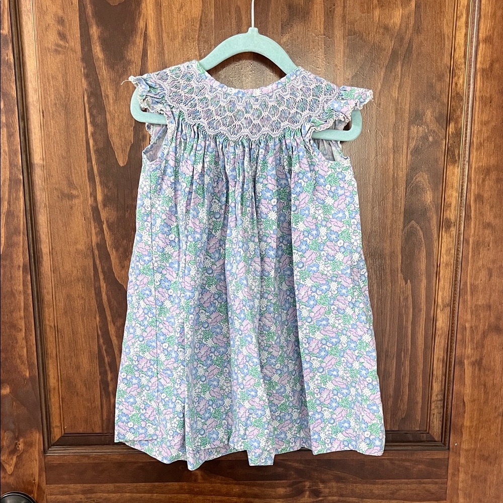 Girls Lavender Floral Smocked Casual Dress